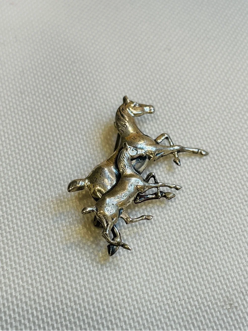 Vintage BEAU Sterling Silver 925 Equestrian Mare & Foal Horse Brooch Pin